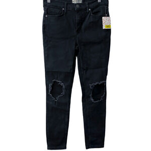 NWT Free People Rip Knee Black Ankle Skinny Jeans Size 28